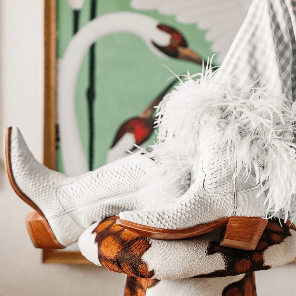 White Western Heeled Boot - Women's Stylish Cowboy Boot - Picture 2 of 15
